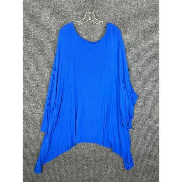 Roaman's Womens Tunic Blouse Size 5X Blue Crotchet Asymmetric Hem Bohemian - Picture 2 of 9